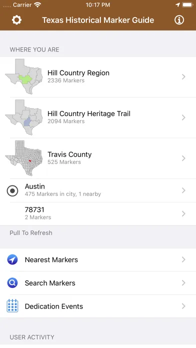 Texas Historical Marker Guide Screenshots