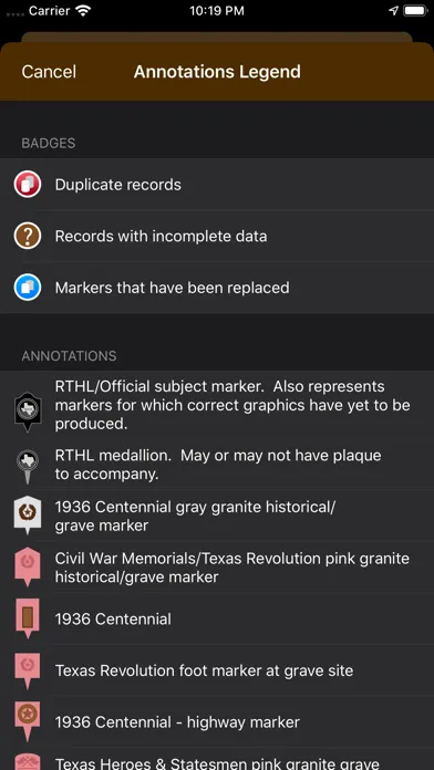 Texas Historical Marker Guide Screenshots