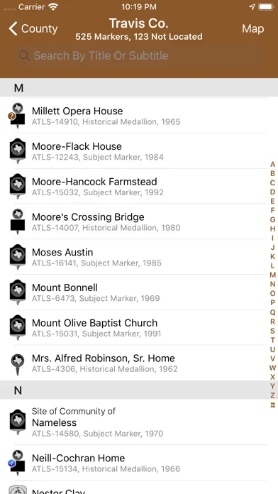 Texas Historical Marker Guide Screenshots