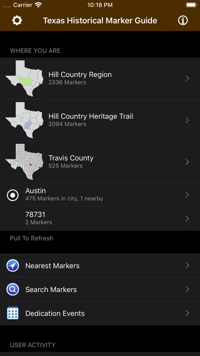 Texas Historical Marker Guide Screenshots