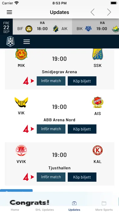 Ảnh chụp màn hình của SHL Swedish Hockey