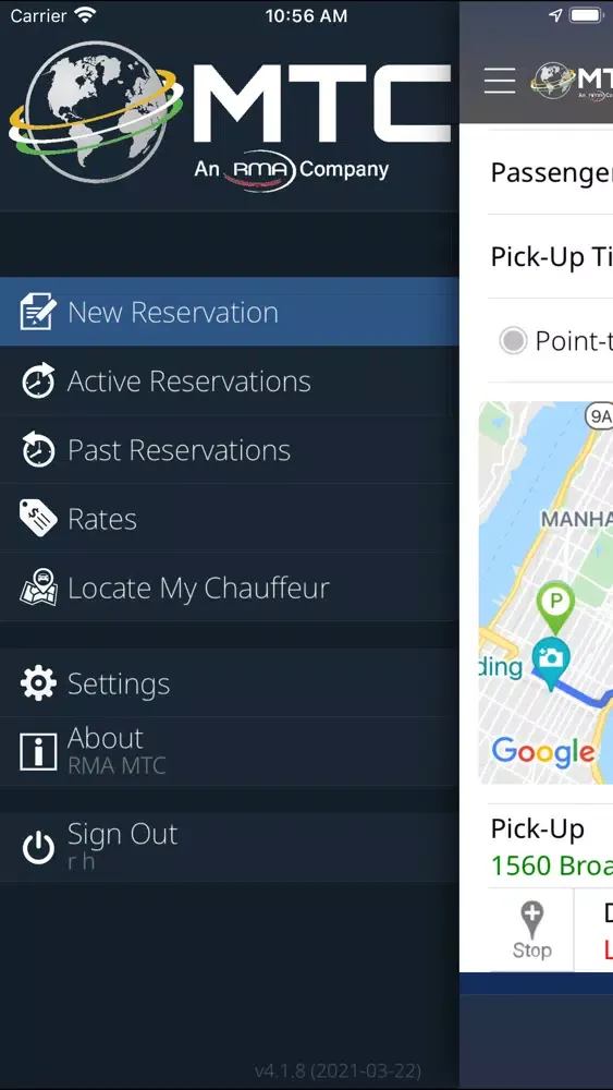 Tangkapan layar MTC Chauffeured Transportation