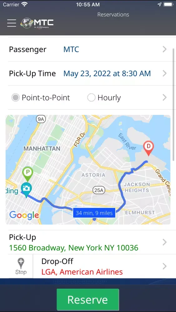 Tangkapan layar MTC Chauffeured Transportation