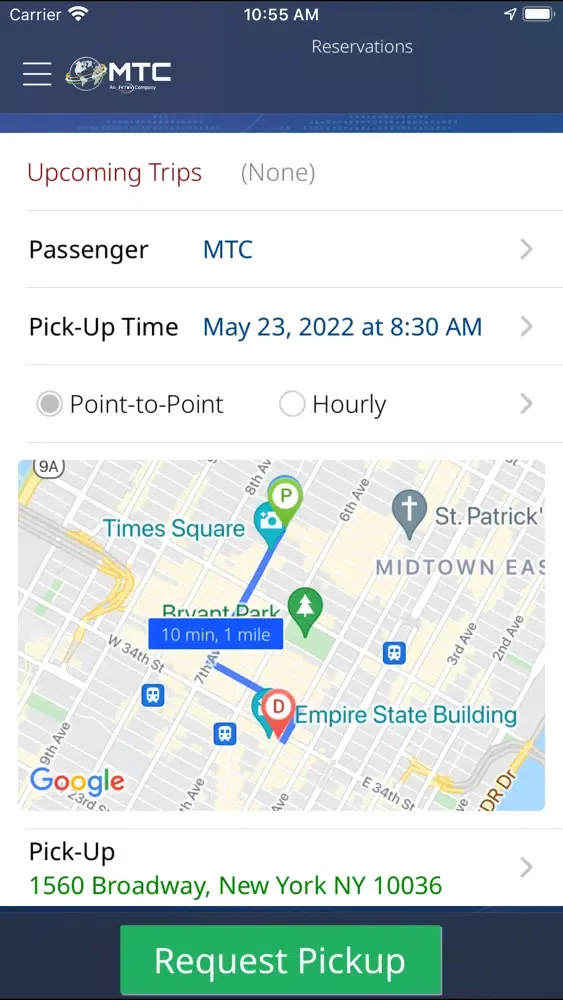 Tangkapan layar MTC Chauffeured Transportation