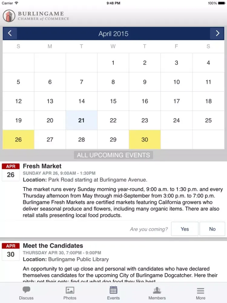 Capturas de pantalla de Burlingame Chamber of Commerce iPad 
