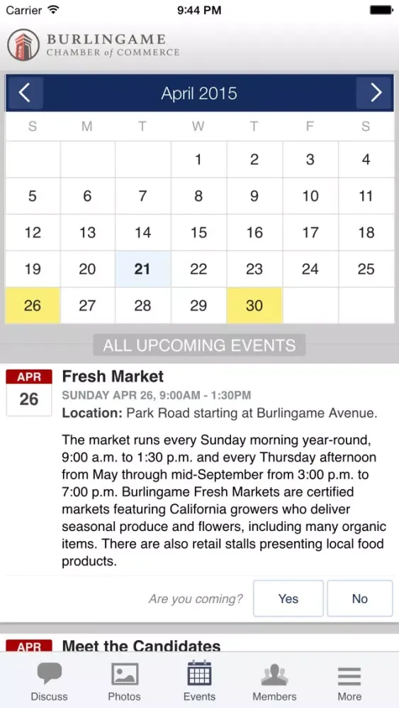 Capturas de pantalla de Burlingame Chamber of Commerce