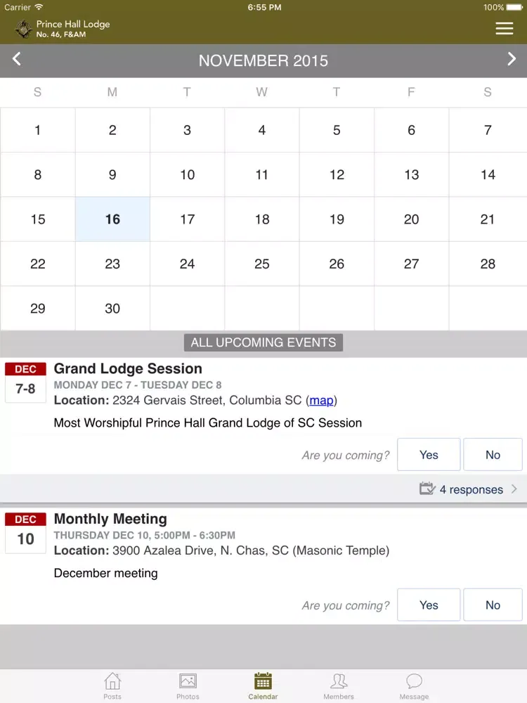 Ảnh chụp màn hình của Prince Hall Lodge #46 iPad 