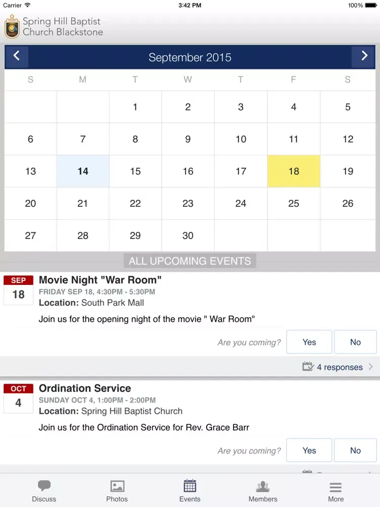 Ảnh chụp màn hình của Spring Hill Baptist Church Blackstone iPad 