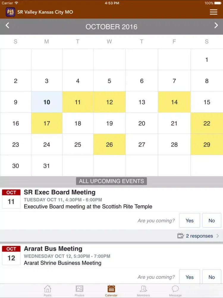 Capturas de tela do Kansas City Scottish Rite iPad 