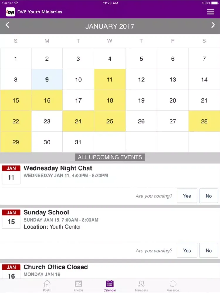 Tangkapan layar DV8 Youth Ministries iPad