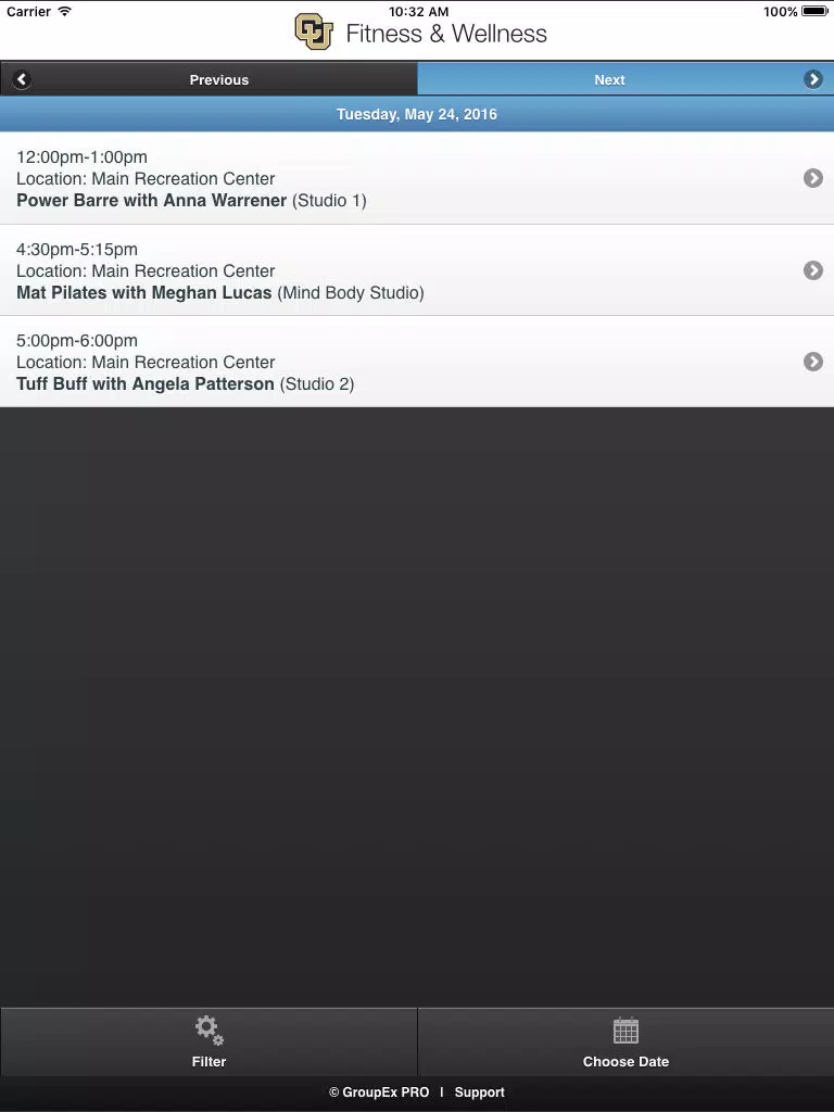Zrzuty ekranu CU Fitness & Wellness - Schedule iPad 