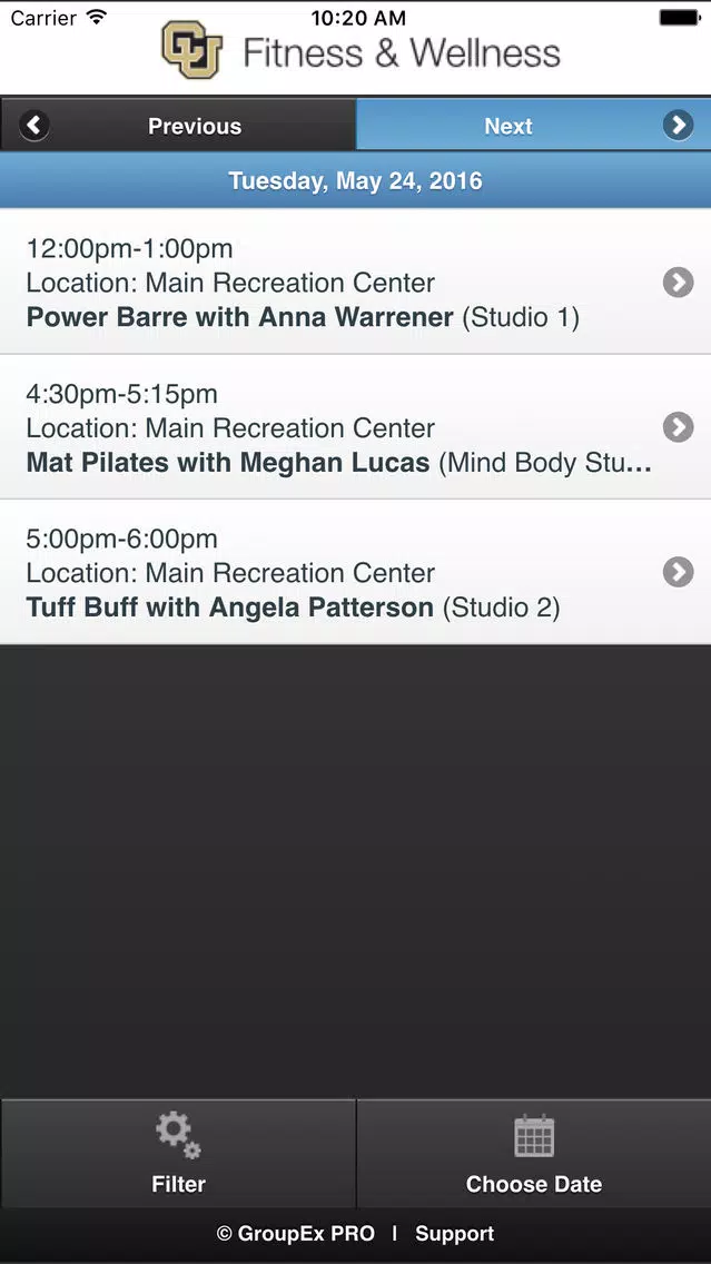 Zrzuty ekranu CU Fitness & Wellness - Schedule