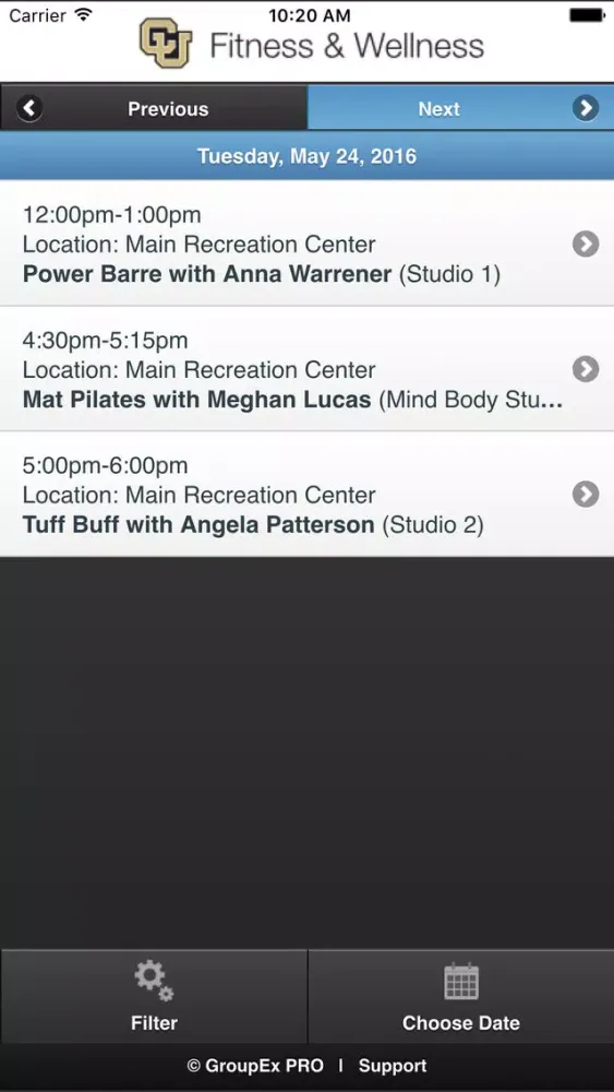 CU Fitness & Wellness - Schedule Ekran Görüntüleri