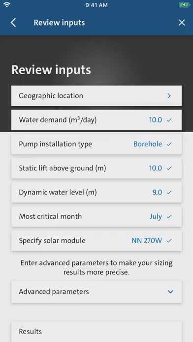 Captures d'écran de Grundfos GO Solar