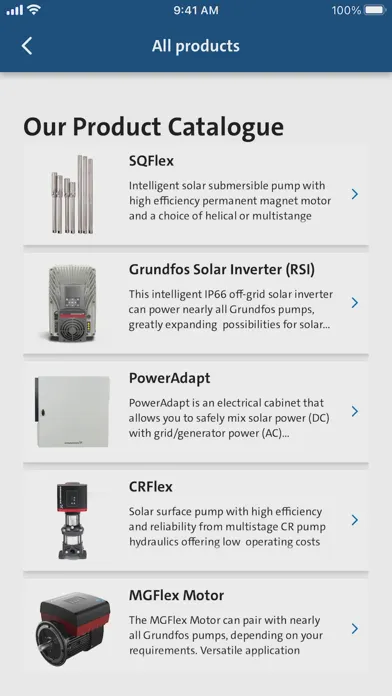 Captures d'écran de Grundfos GO Solar