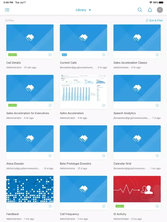 Capturas de tela do Gryphon Post-Call Dashboards iPad 