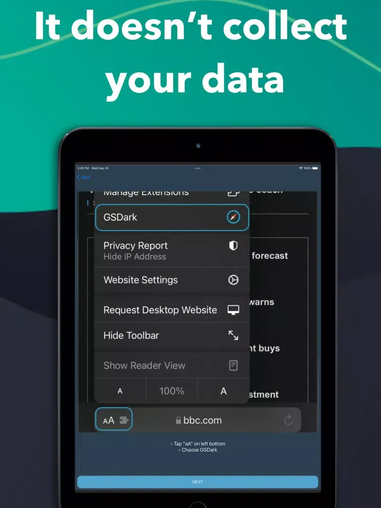 GS Dark - Dark mode for Safari iPad  Screenshots