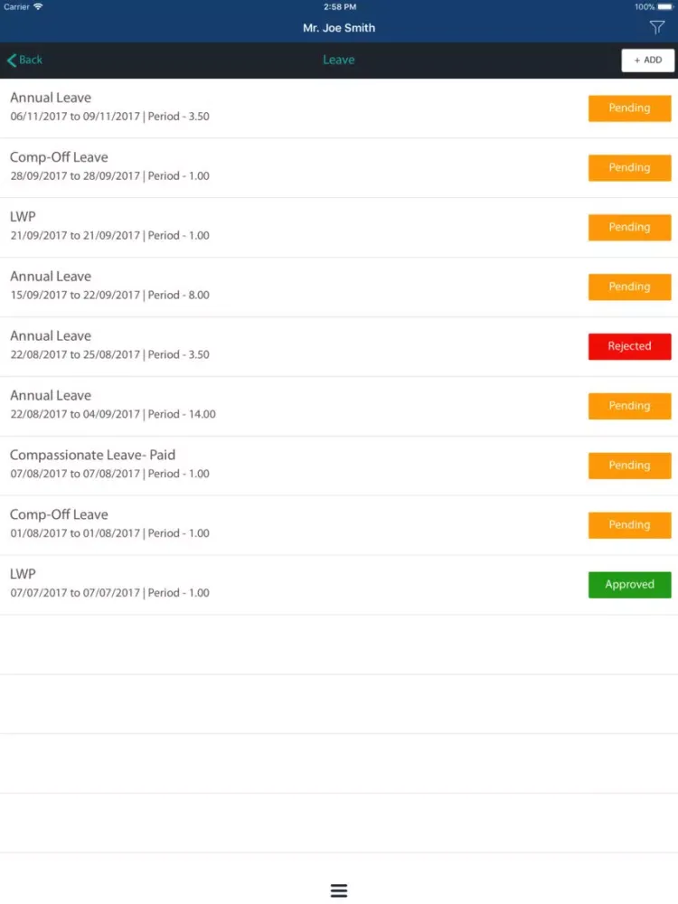 Ảnh chụp màn hình của GSC WebHrms iPad 