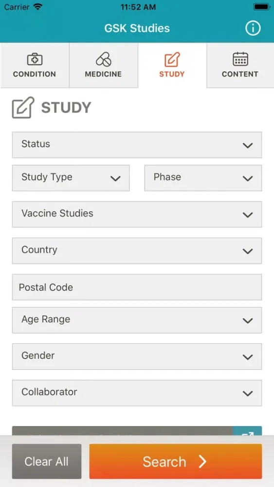 Capturas de tela do GSK Studies