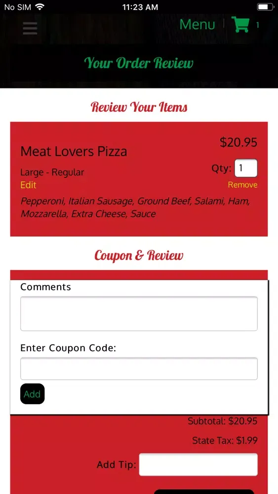 Capturas de tela do Joanne's Gourmet Pizza