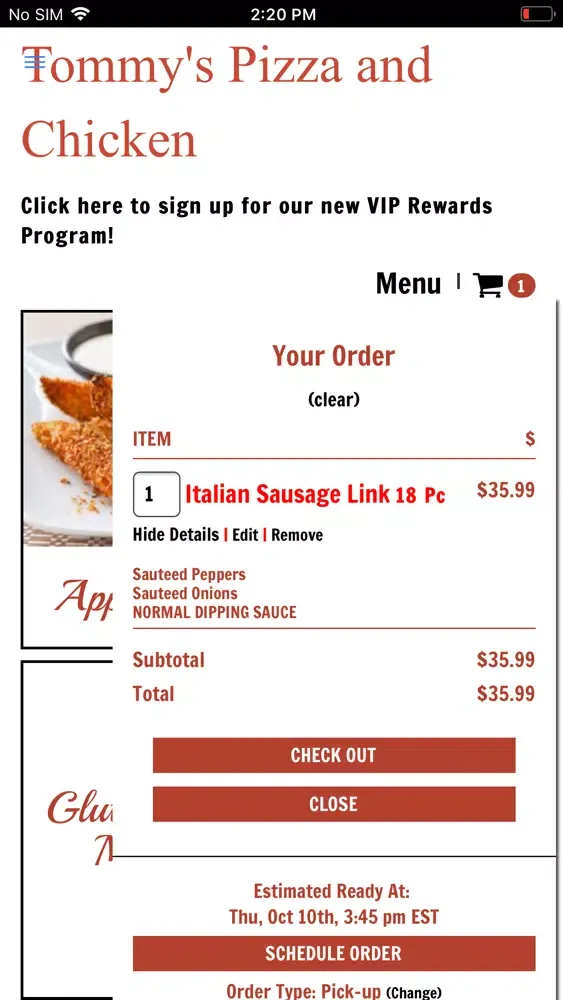Capturas de tela do Tommy's Pizza and Chicken