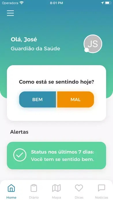 Tangkapan layar Guardiões da Saúde
