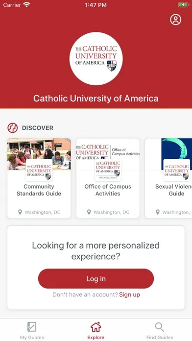 Capturas de tela do Catholic University of America