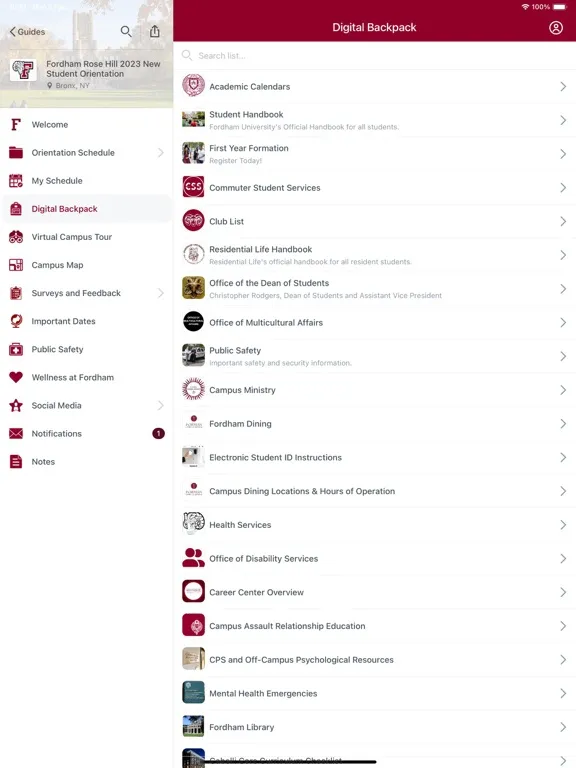 Fordham Orientation iPad  স্ক্রিনশট