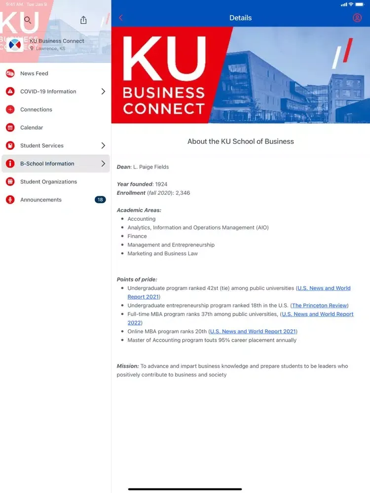 ภาพหน้าจอของ KU Business Connect iPad 