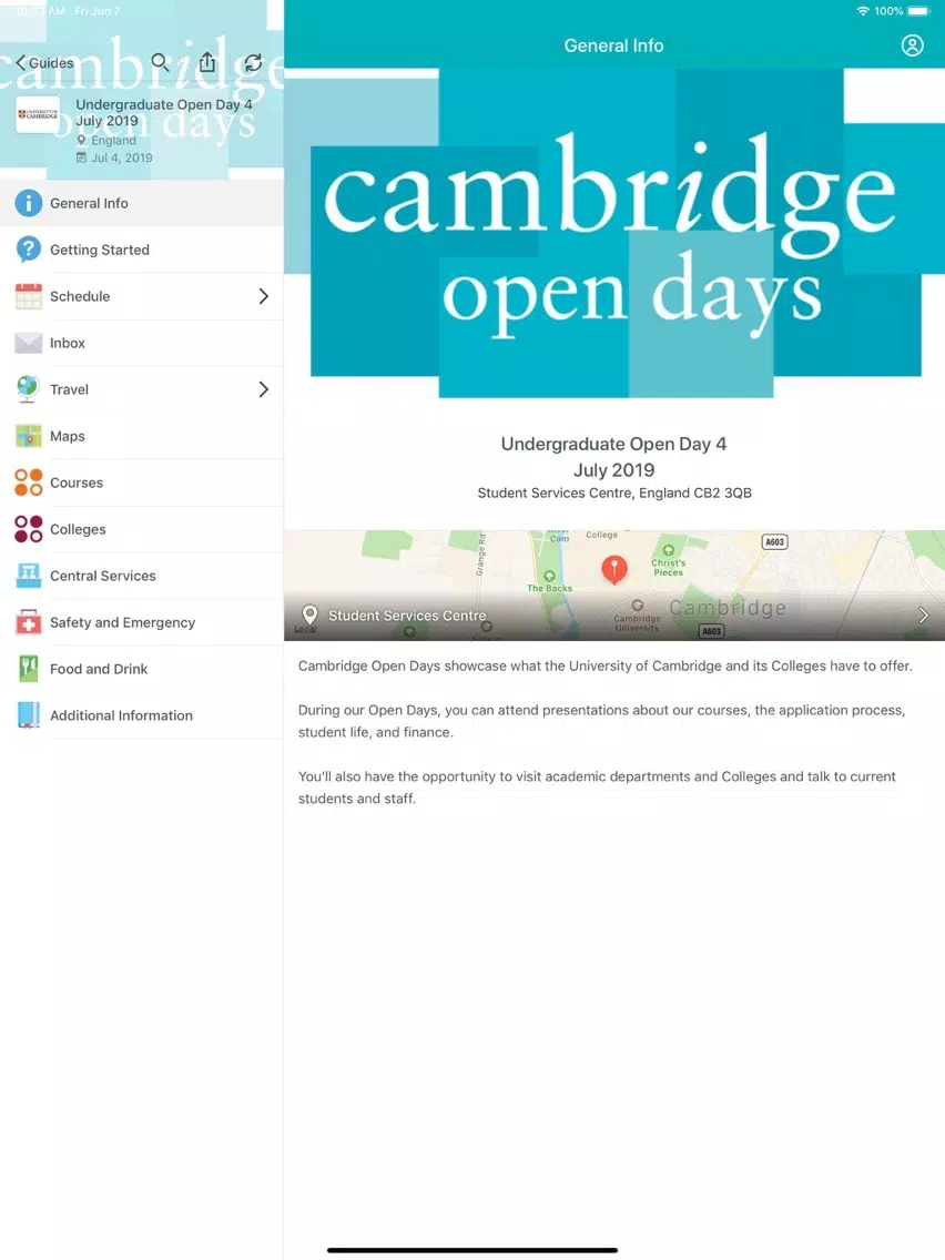 ภาพหน้าจอของ Cambridge Open Days iPad 