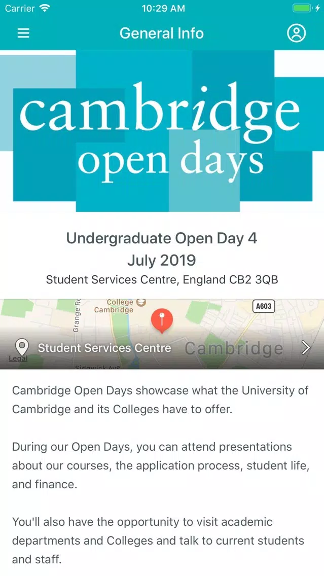ภาพหน้าจอของ Cambridge Open Days