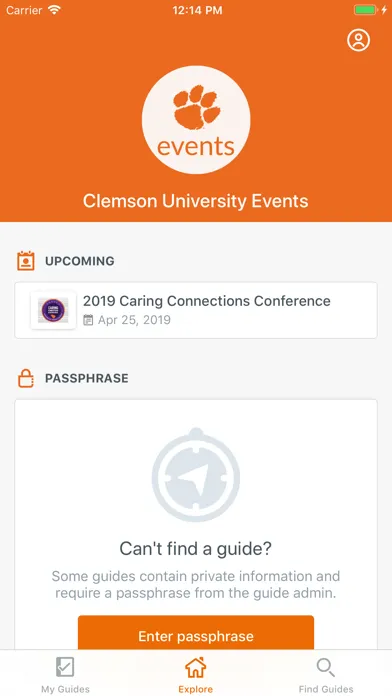 Ảnh chụp màn hình của Clemson University Events