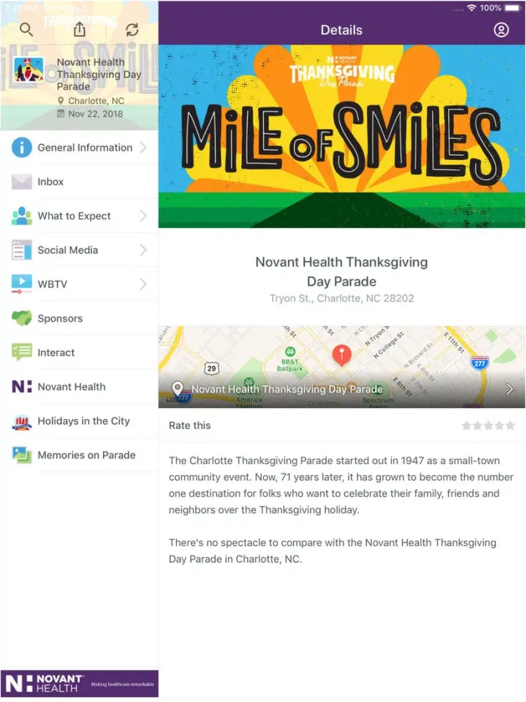 Tangkapan layar Novant Thanksgiving Day Parade iPad 