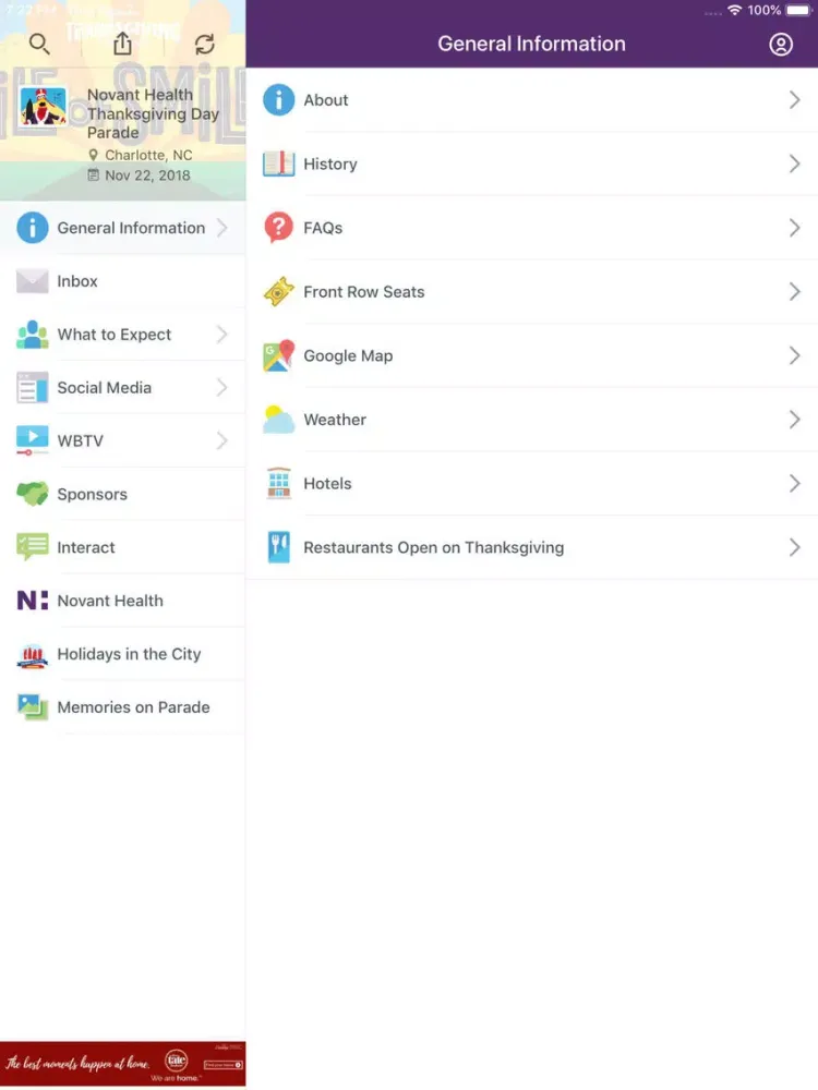 Tangkapan layar Novant Thanksgiving Day Parade iPad 