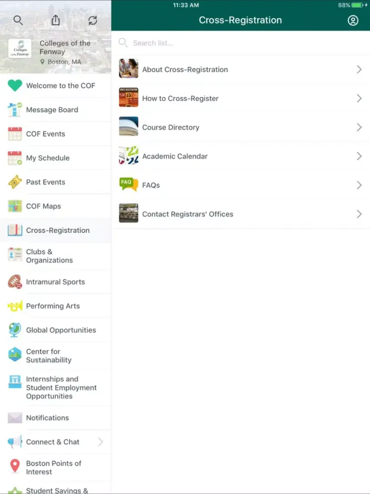 ภาพหน้าจอของ Colleges of the Fenway iPad 