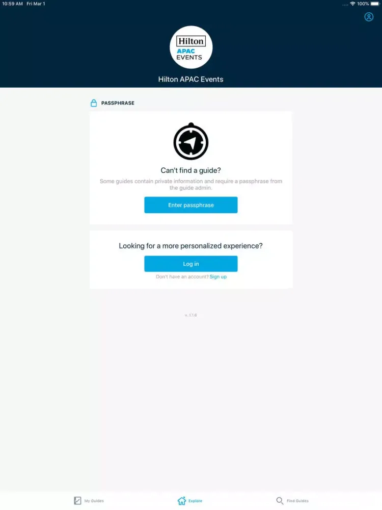 Ảnh chụp màn hình của Hilton APAC Events iPad 