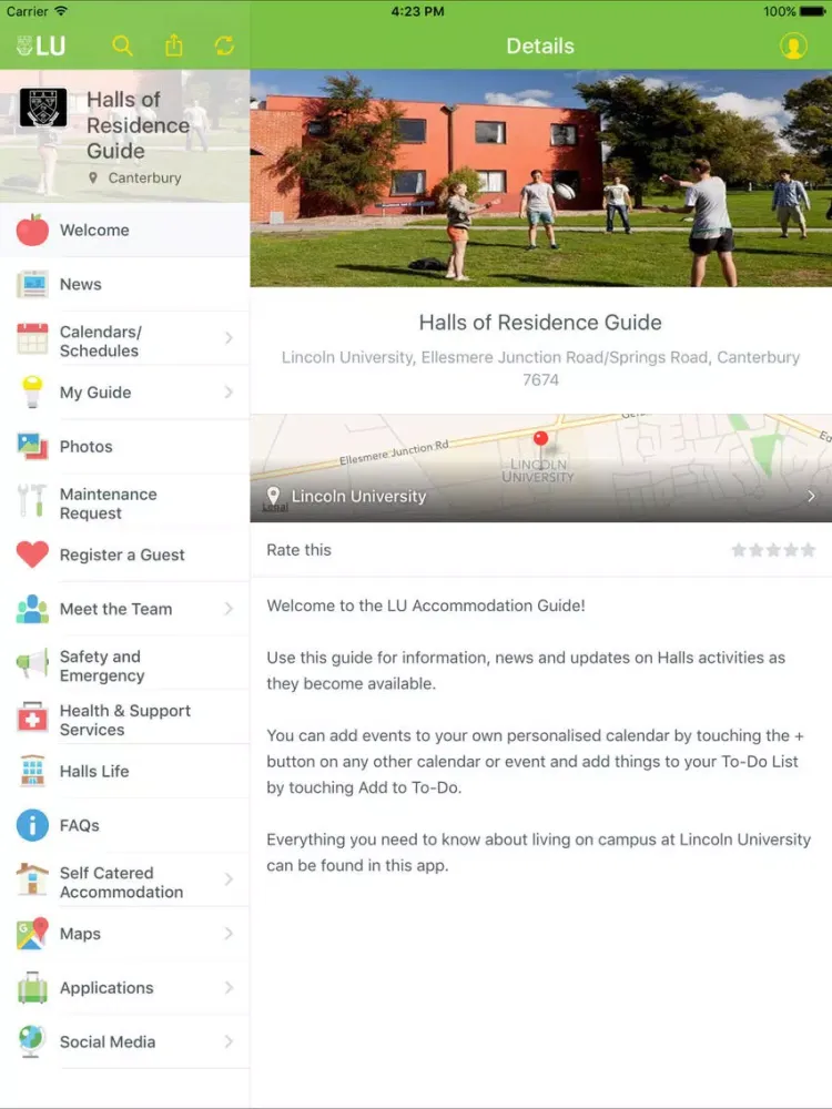 Screenshot di Lincoln Uni NZ Accommodation iPad 