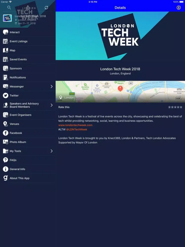 London Tech Week 2018 iPad  Ekran Görüntüleri