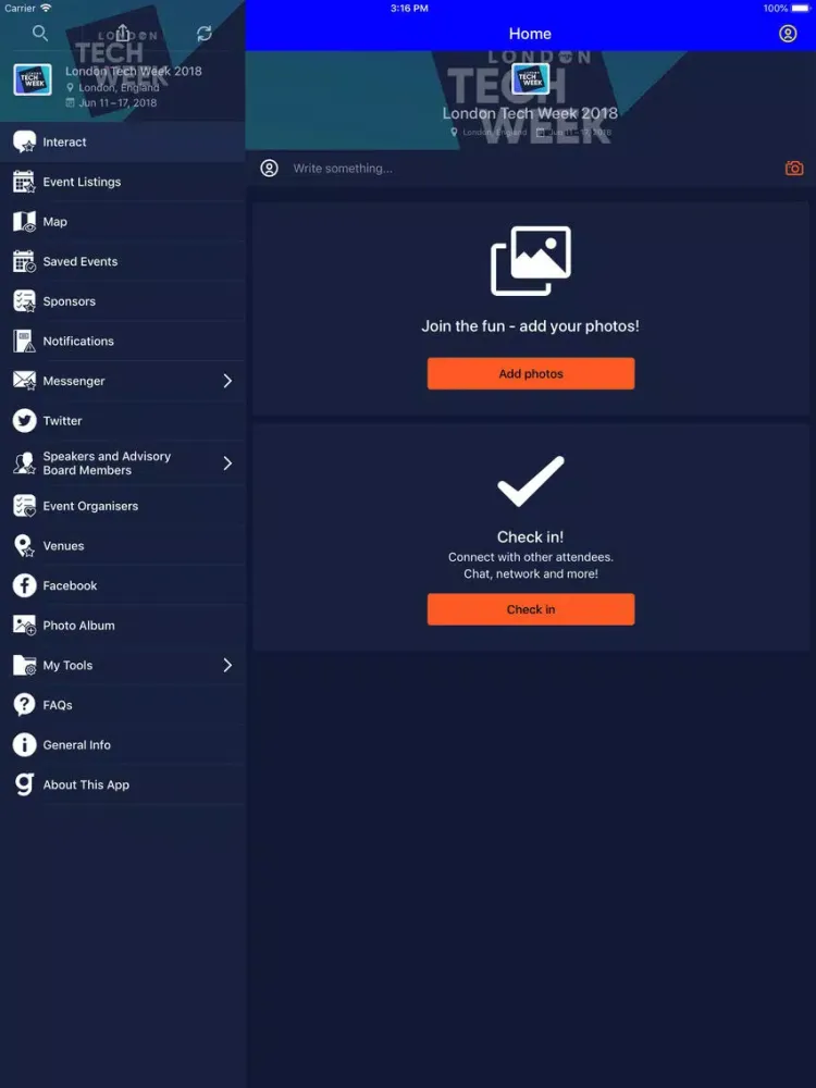 London Tech Week 2018 iPad  Ekran Görüntüleri
