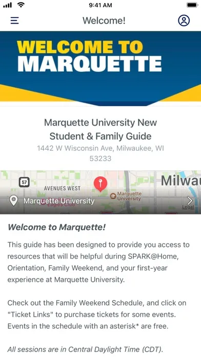 Capturas de tela do Marquette New Student & Family
