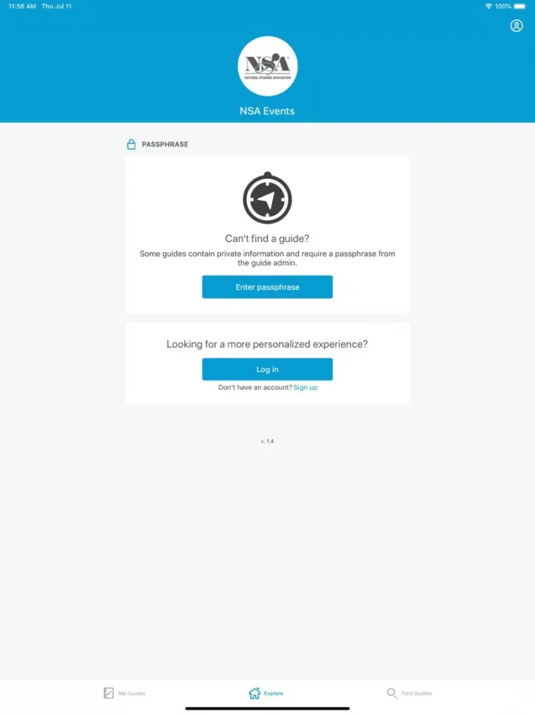 Tangkapan layar NSA Events iPad 