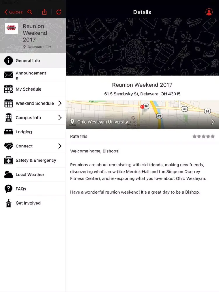 Bishop Guides for OWU Events iPad  स्क्रीनशॉट