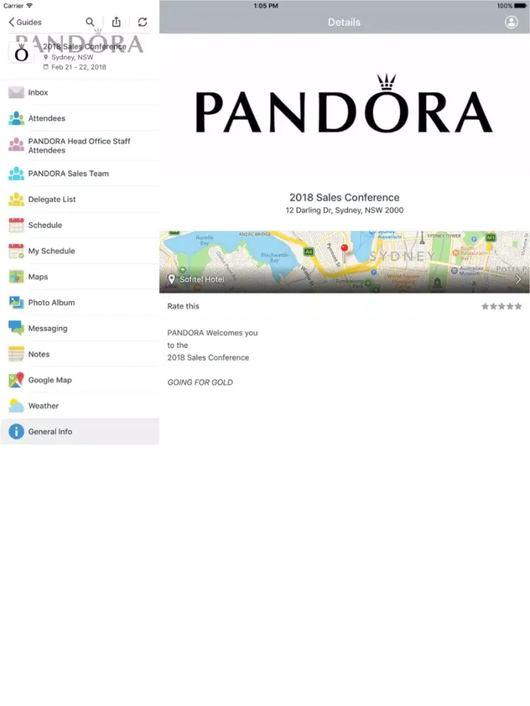 PANDORA Events iPad  Ekran Görüntüleri
