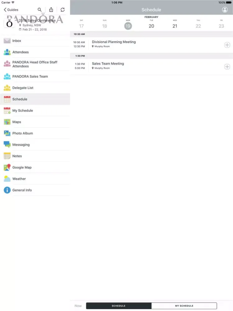 PANDORA Events iPad  Ekran Görüntüleri