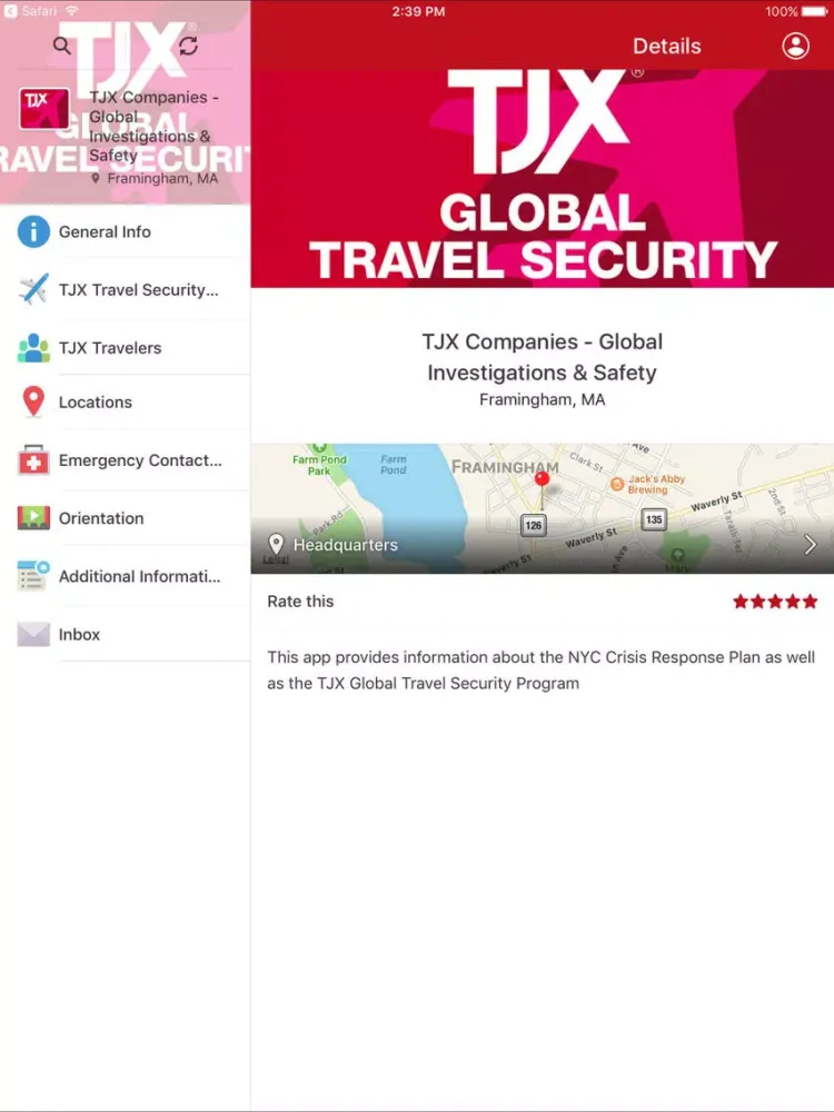 TJX Global Travel Security iPad 應用截圖