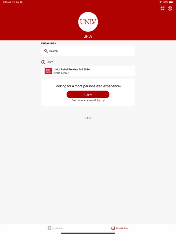 Capturas de tela do UNLV Guidebook iPad 