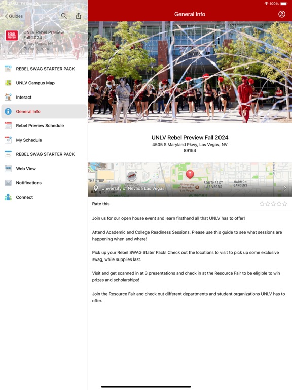 Capturas de tela do UNLV Guidebook iPad 