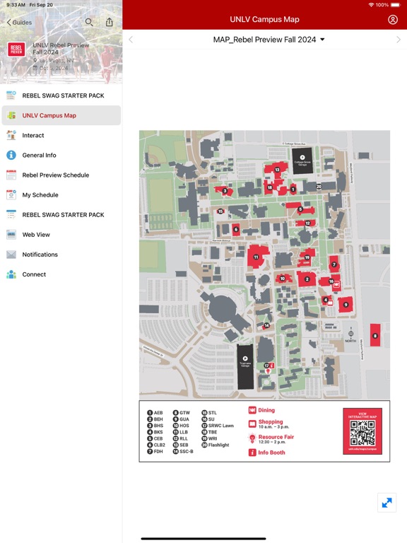 Capturas de tela do UNLV Guidebook iPad 