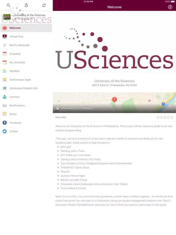 Tangkapan layar USciences Welcome Guide iPad 