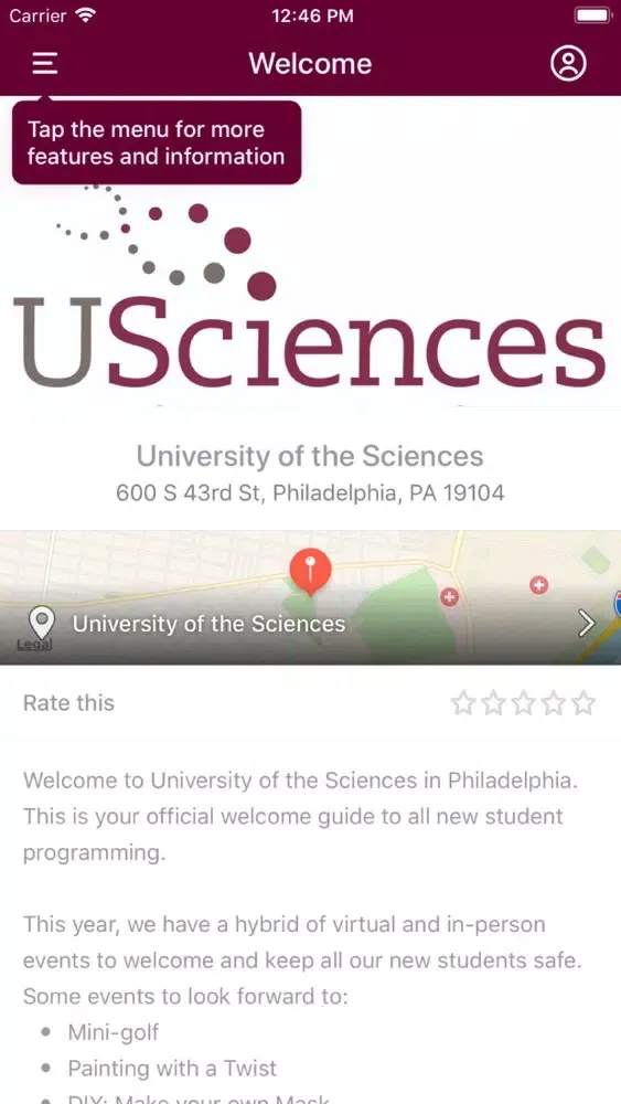 Tangkapan layar USciences Welcome Guide